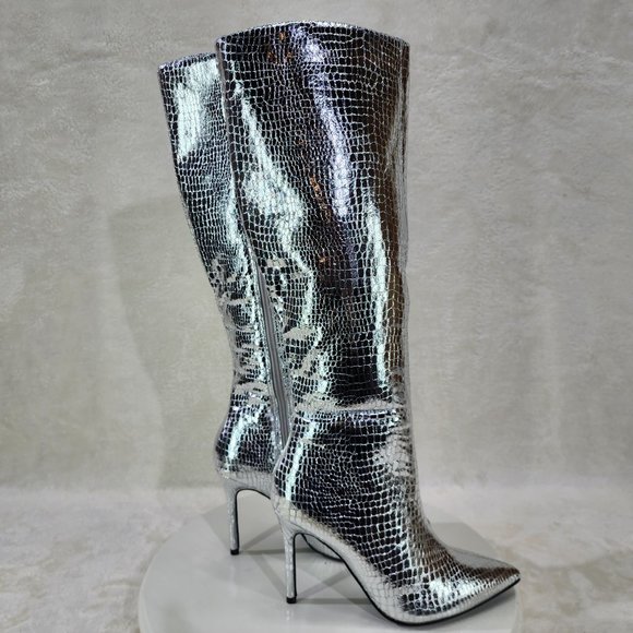 Mata Shoes Shoes - Silver Metallic  Festive   Pointy Toe Boots With 4 inch Stiletto Heel